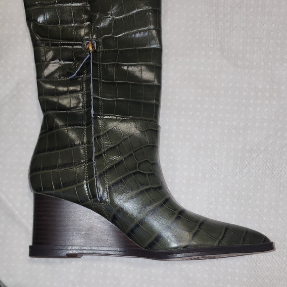 Franco Sarto Green Wedge Boots with Croc Texture - Picture 4 of 10